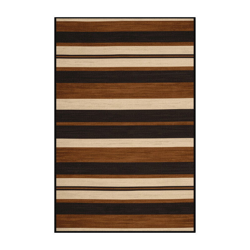Washable Chestnut Cream Striped Area Rug, Rectangle 4' x 6'