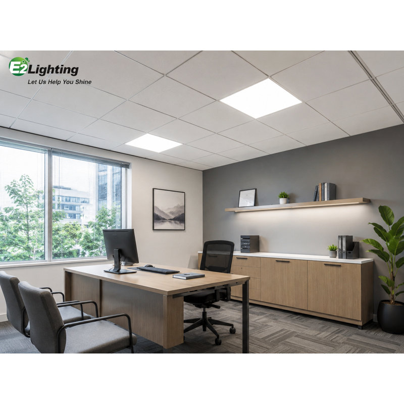 Panneau lumineux DEL intégré rétroéclairé E2 Lighting 2' x 2' à usage commercial avec batterie de secours, puissance et température de couleur sélectionnables (ensemble de 2)