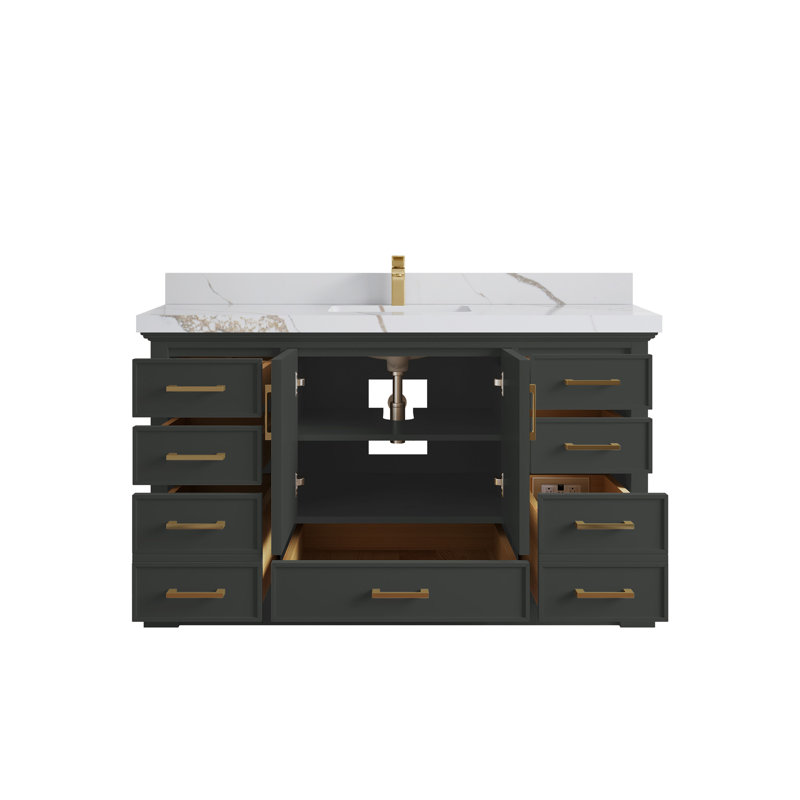 Charlotte 60 " W Freestanding Standard Free Standing 1 Single Vanity Bathroom Vanity With Quartz Top