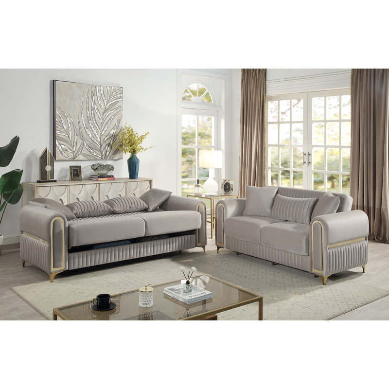Canapé et causeuse rembourrés Ruby 2pc en Taupe, L 88,5 po