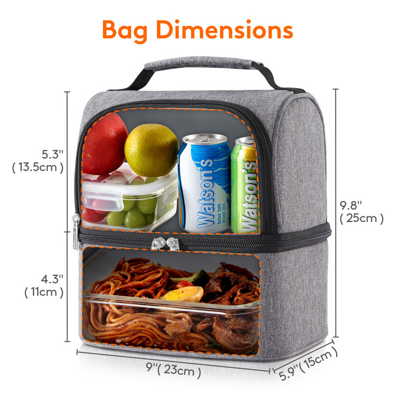 7l Double Compartment Cooler Bag For Men Women Kids, Insulated Water Resistant Waterproof Bento Box, Thermal Lunch Box For Work School Picnic Grey