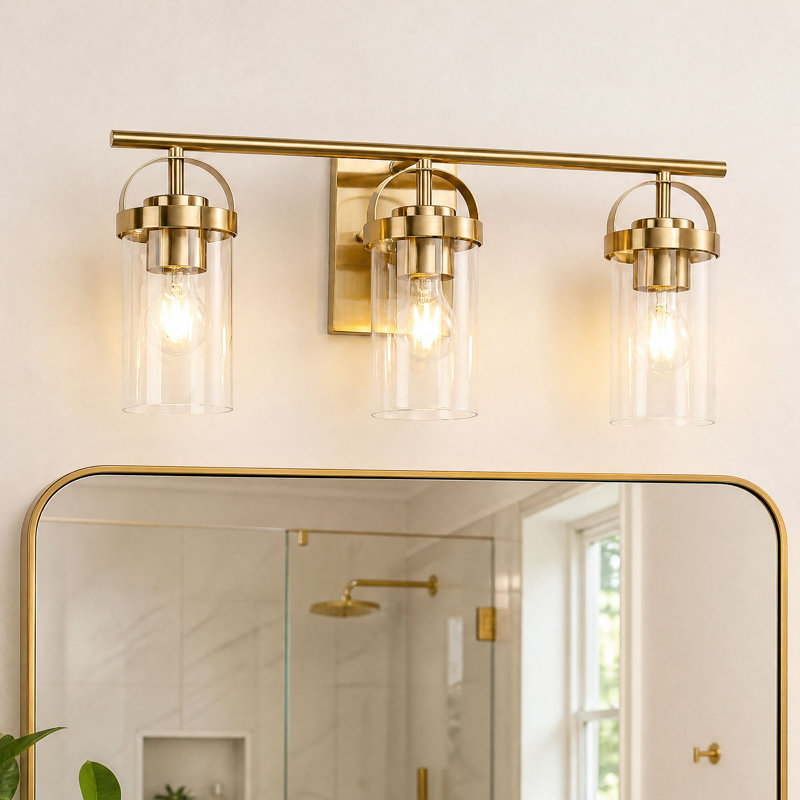 Éclairage pour meuble-lavabo de salle de bain 23 po en verre transparent à 3 lumières 23 po, Trois lumières