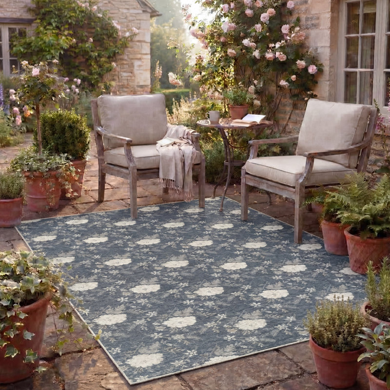 Laura Ashley Doreen Indoor Outdoor Area Rug, Navy Multi, 8' x 10'