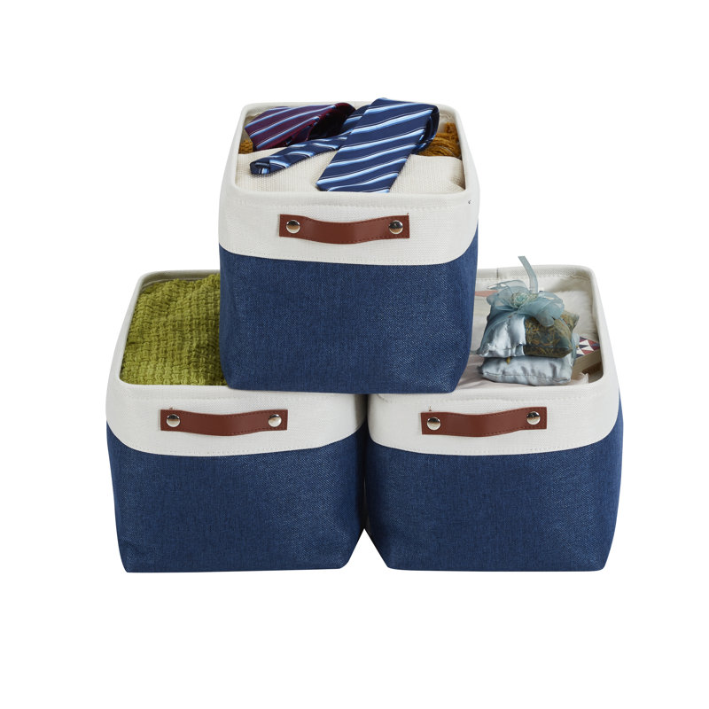 Bac de rangement en tissu XL, Bleu marine / blanc, 3