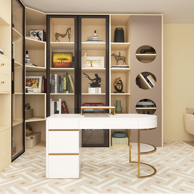 Bureau de direction moderne avec pieds et tiroirs en métal doré