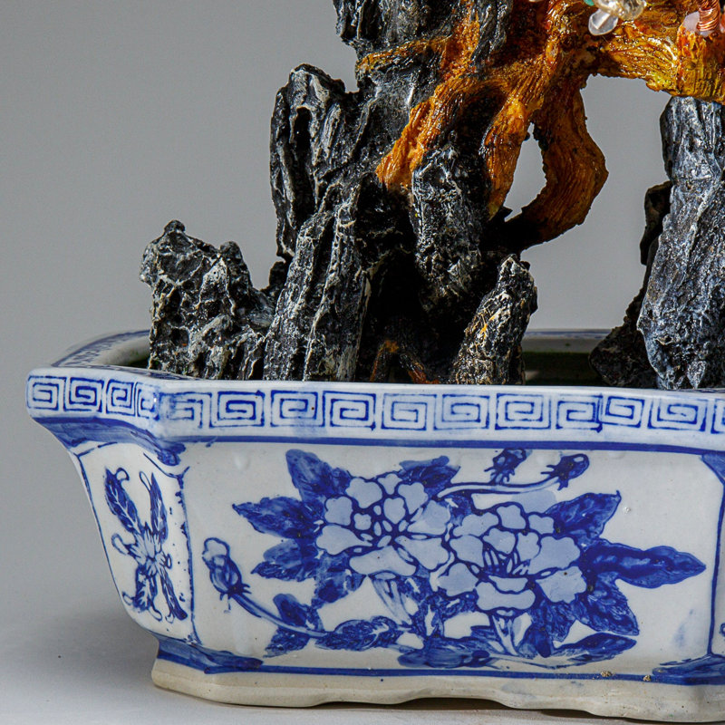 Véritable bonsaï multi-pierres précieuses dans un pot carré en porcelaine (13 po)