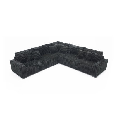 Corduroy Fabric Stationary Sectional W/ 9 Pillows