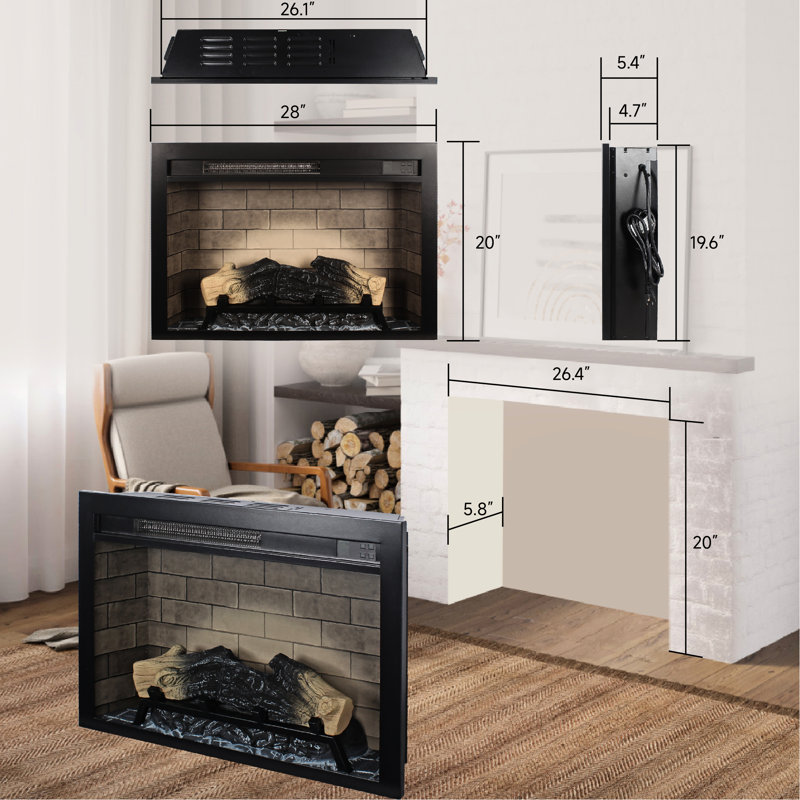 Foyer électrique de 28 pouces: effets de flammes multicolores et options de chaleur avec réglage de la luminosité à 8 niveaux: ambiance personnalisée
