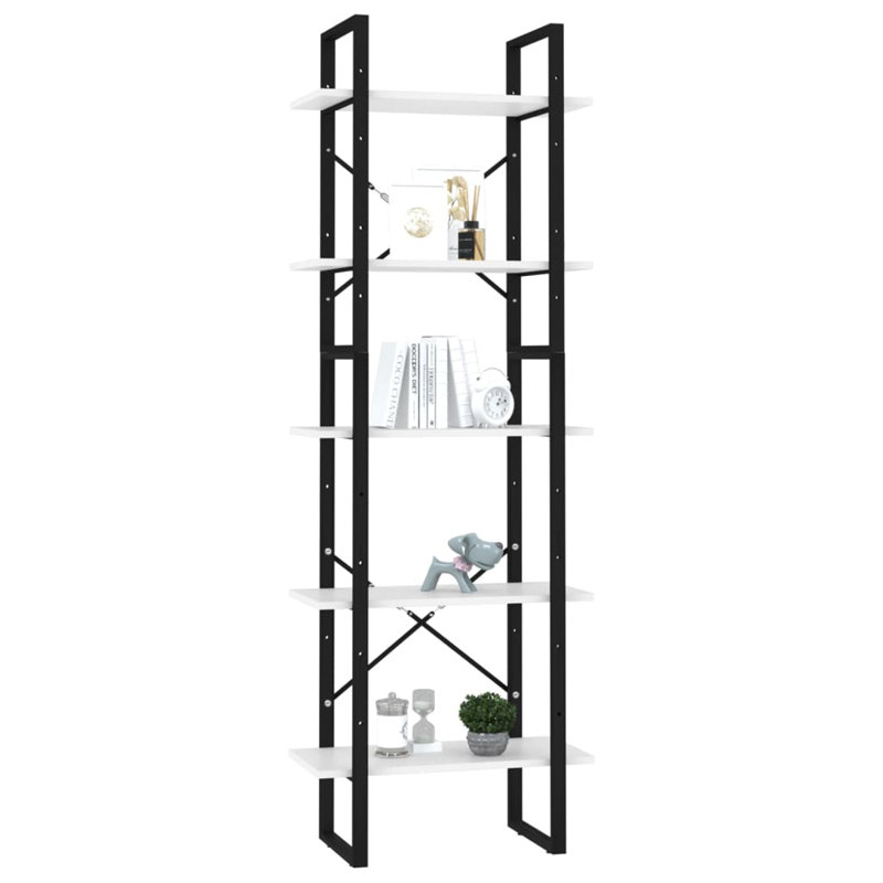 Bibliothèque Canne en bois d'ingénierie, (5 tablettes) H 68,9 po x l 23,6 po x P 11,8 po, Blanc très luisant