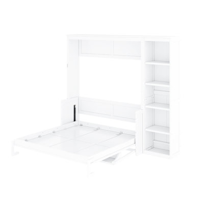Full Size White Bed With Desk And Shelving For Dominoes, High - Quality Pine Wood , Space Saving In Storage Billiard Balls   , Material, Fold