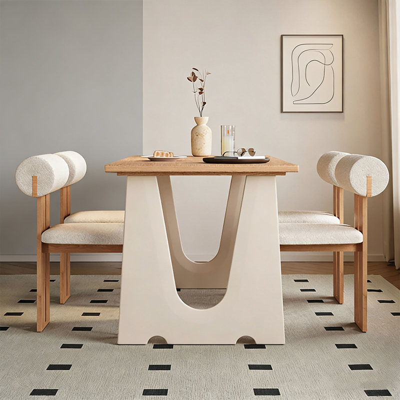 Table de salle à manger en bois massif crème, H 29,5 po x L 63 po x l 31,5 po, 5 pièces: table, 4 chaises