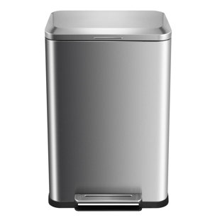 Brushed Stainless Step Trash Can With Inner Liner, Fingerprint Resistant Finish, Soft Close, Rectangular