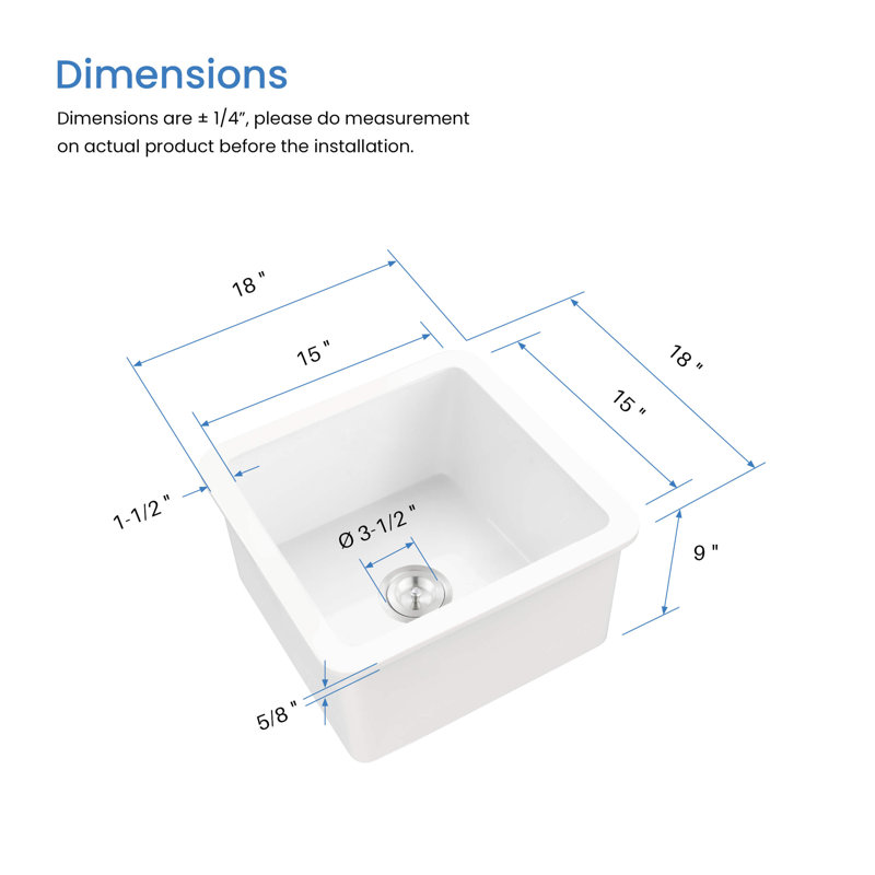 Évier de cuisine encastrable avec accessoires L 18 po x l 18 po Cubic