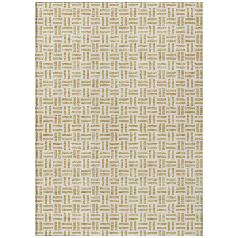 Gold Geometric Synthetic Rectangular Indoor/Outdoor Rug 2'6" x 3'10"