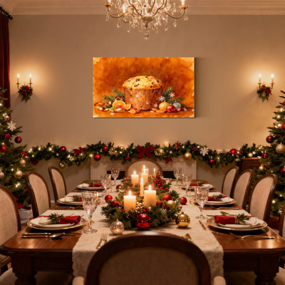 Ensemble de 3 impressions sur toile, gâteau de Noël avec ornements et agrumes