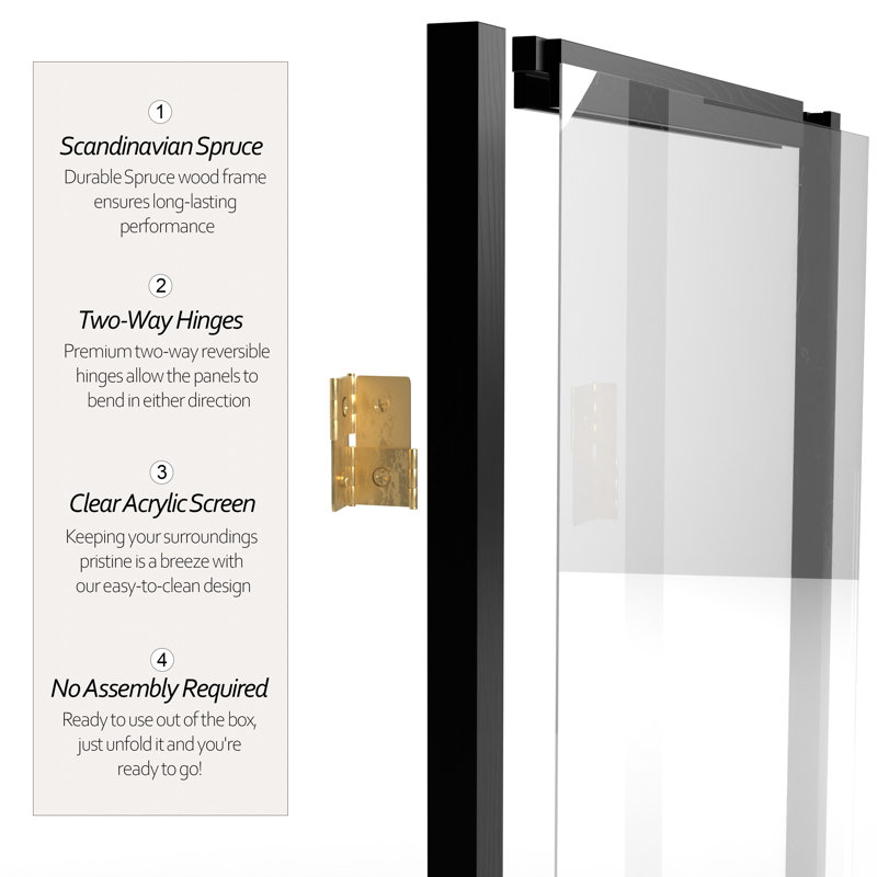 6 Ft. Tall Clear Screen Black 4 Panel, Black, 6 ft, 5