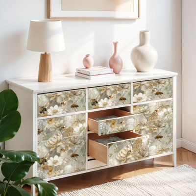 Papier auto-adhésif auto-adhésif et amovible Luxury Botanical Honeybee 17,7 po x 118 po (45 x 300 cm)