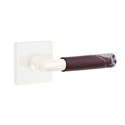 Emtek Select Privacy Leverset w/ Square Rosette & T-Bar Stem, Rosso Levanto Marble Lever RH