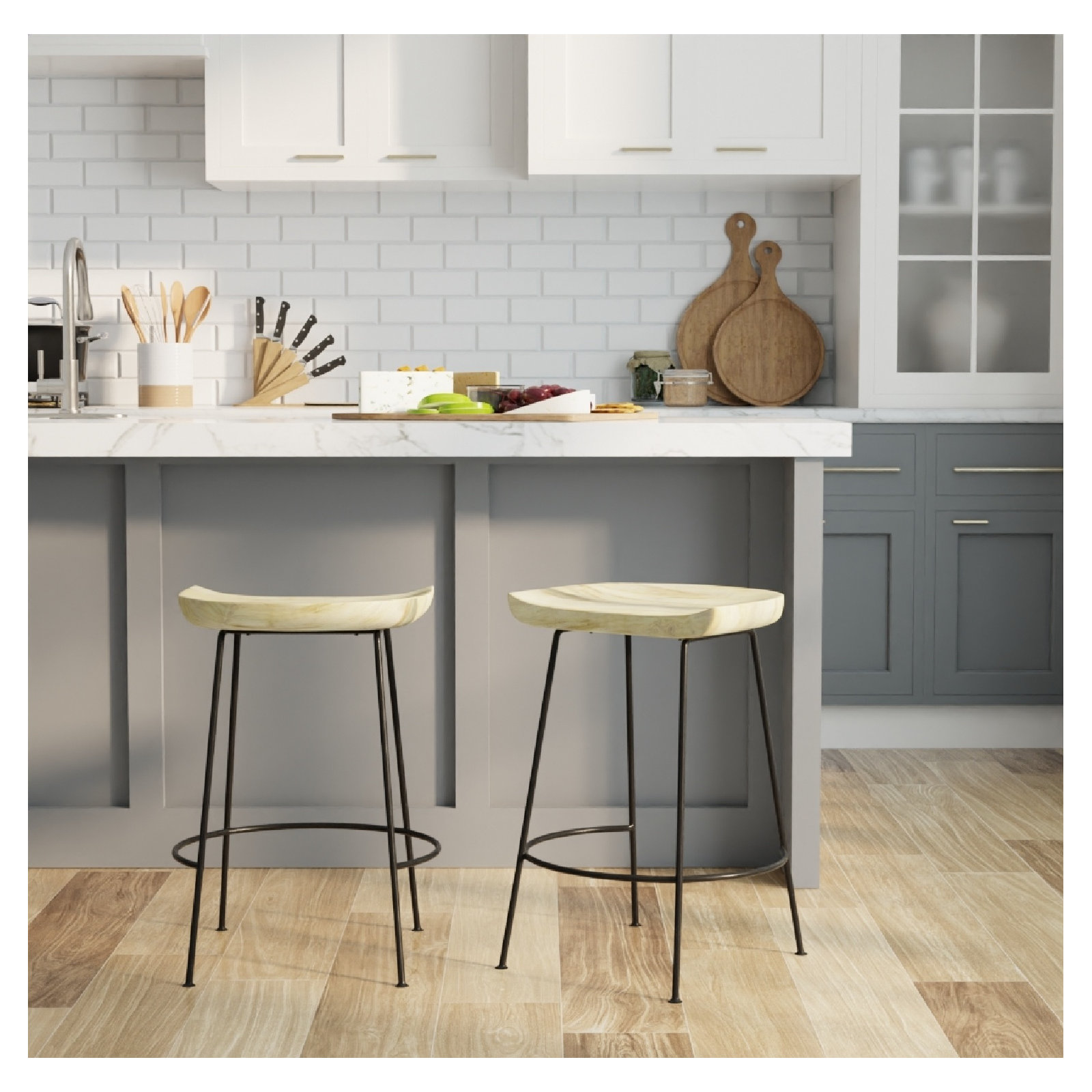 Samanthia Solid Wood Bar and Counter Stool, Natural/Black, Counter Stool (24.5" Seat Height)