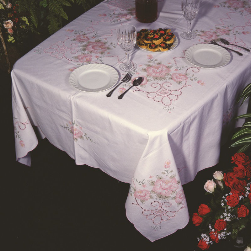 nappe brodée orchidée florale Nikhil, Rose clair, l 90 po x L 72 po