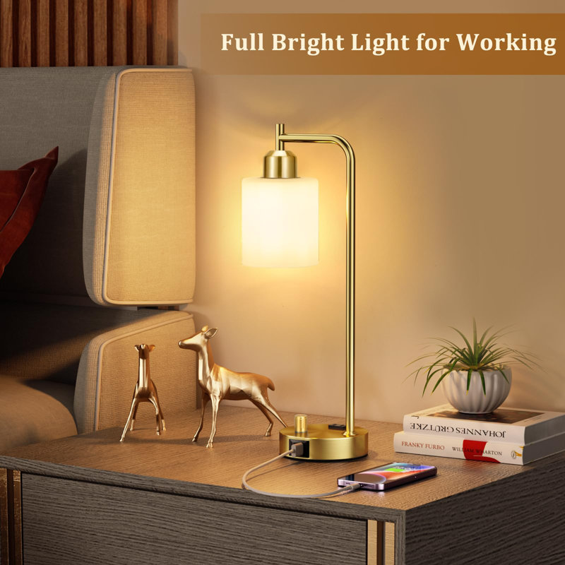 Lampe de table pour chambre à coucher, Doré, Blanc