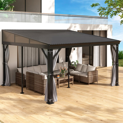 Pavillon de jardin incliné à toit rigide pour terrasse - Pavillons de jardin à structure en aluminium avec toit en métal incliné pour terrasse, jardin, pelouse, terrasse