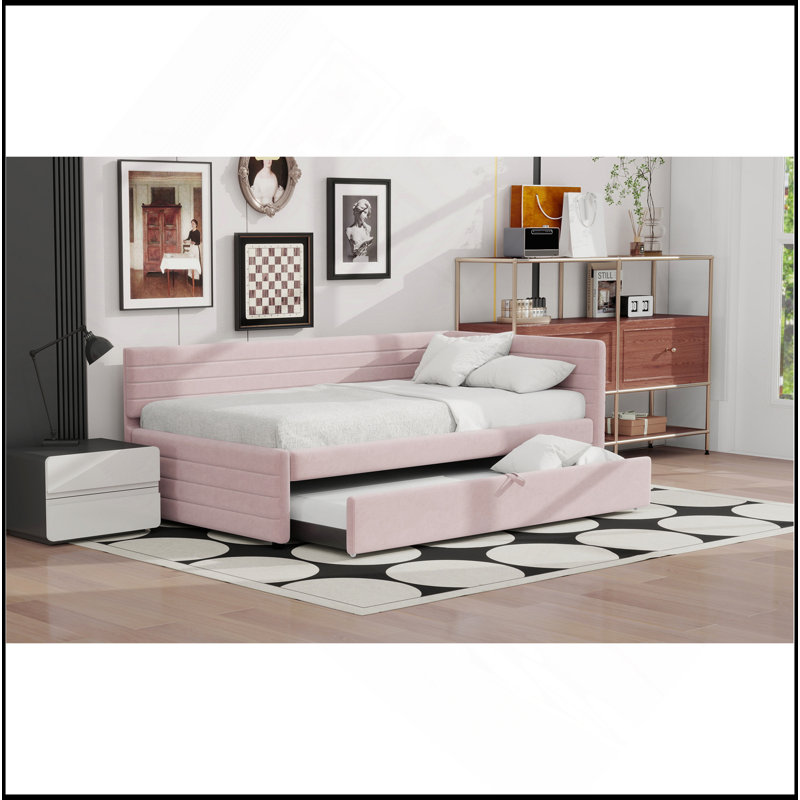 Lit de jour simple rembourré avec couchette, Rose