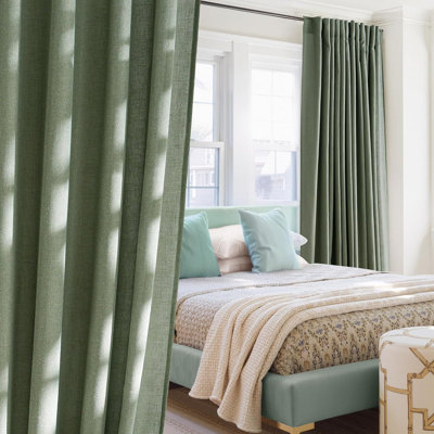  Semi Sheer Linen Curtains, Rod Pocket & Back Tab Thick Flax Blend Privacy with Light Filtering Window Treatments for Bedroom/Living Room, 2 Panels