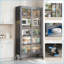 Armoire de rangement pour garde-manger, métal 65 po avec portes transparentes, tablettes réglables Roues, gris | Métal | Tablettes réglables