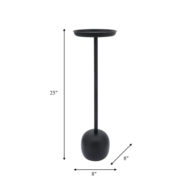 Modern Metal 25"H Drink Table in Black Finish with Round Top Accent Table