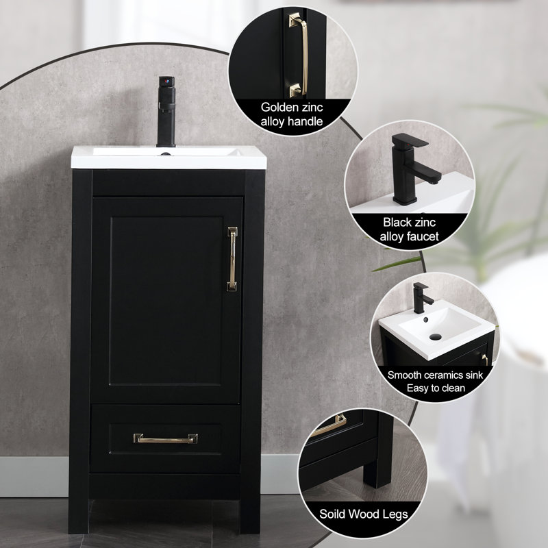 Meuble-lavabo simple autoportant de 18 po avec plateau en résine , Noir
