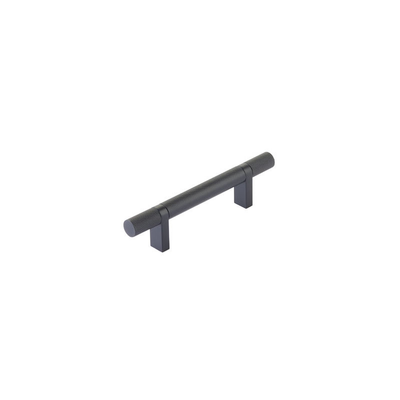 Emtek Select Cabinet Pull 3-1/2" C-C, Rectangular Bar Stem, Knurled Bar, Flat Black, 5"