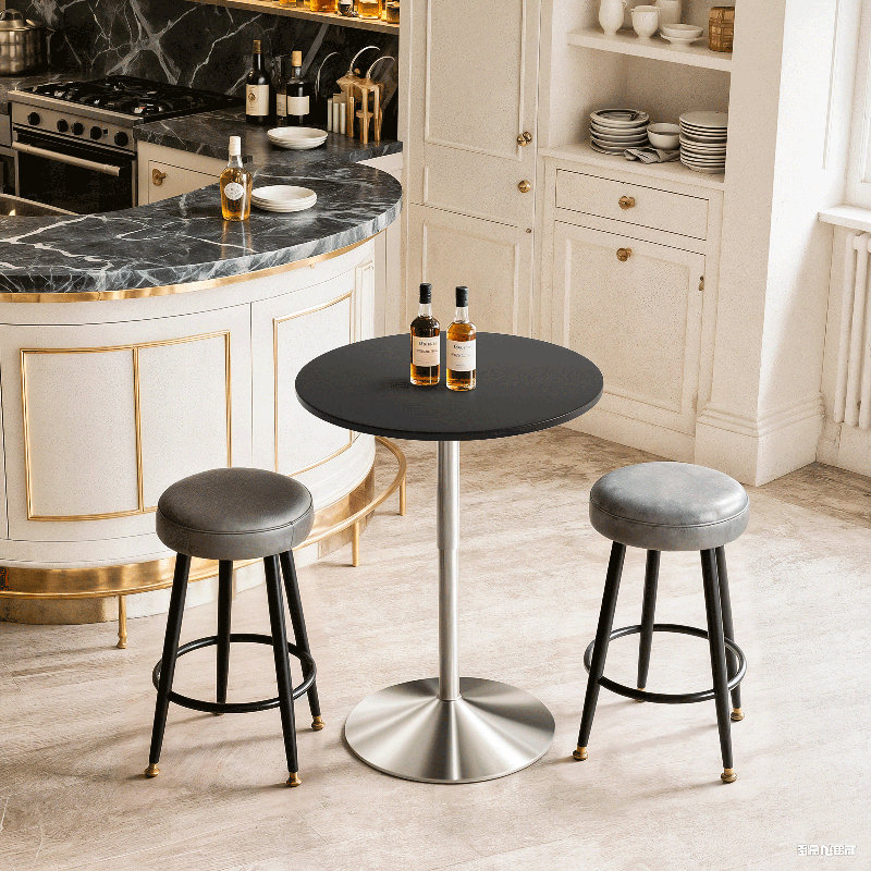 Bistro Pub Table Round Adjustable Height Bar Cocktail Table Swivel Dining Table with Chrome Base, Black