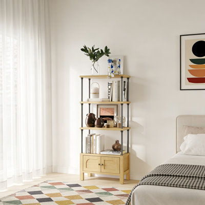 Small Wooden Bookcase With Door, Storage Cabinet, Heavy-Duty Shelving Unit, Stylish Display Shelf For Living Room & Office