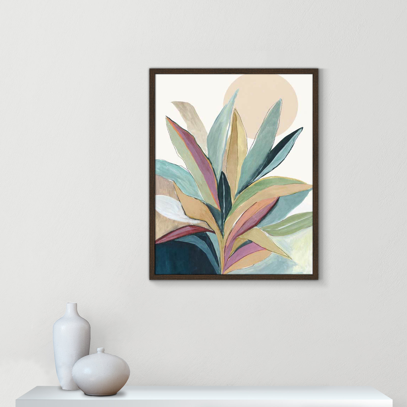 Sunny Bright Leaves I by Asia Jensen, Walnut Slim Unmatted Picture Framed, 29.5" H x 23.5" W x 0.75" D