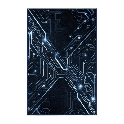 Machine Washable Ottoline Sleek & Chic Modern Geometric Shapes Rug in Gray – Navy Binding