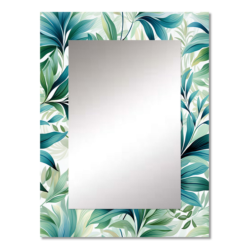 Oceanic Foliage Botanical Pattern - tropical  Large Mirror, Tropical Unique Wall Mirror Decor, Printed Metal Art, 32" x 24"