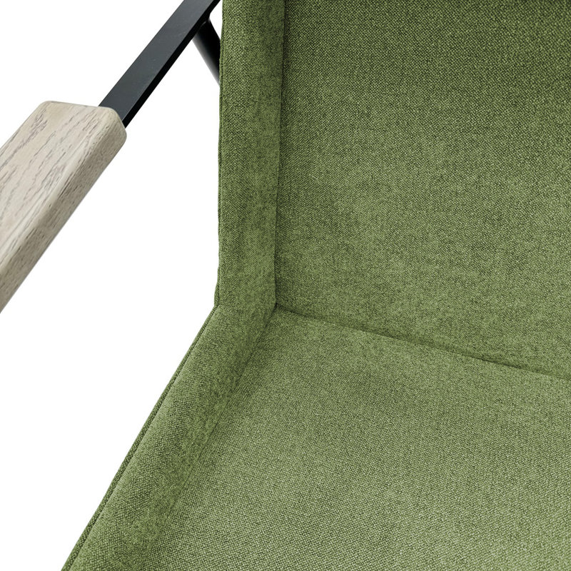 Fauteuil d'appoint rembourré vert Sovann avec structure en métal et accoudoirs en bois massif, Polyester vert
