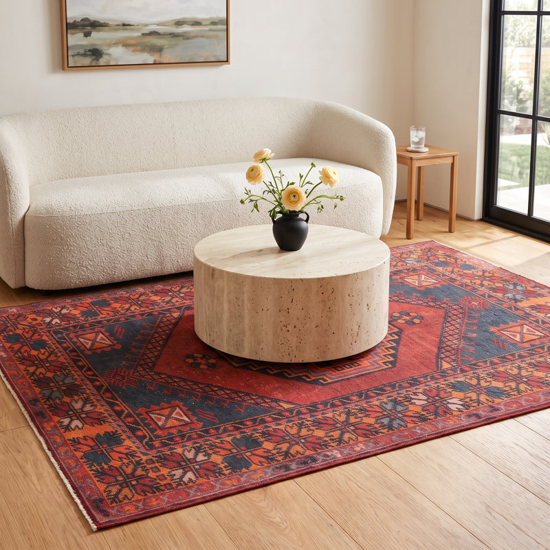 Isthia Oriental Red/Blue/Orange Area Rug, Rectangle 7'6" x 9'6"