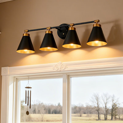 4-Light Bath Vanity Light Dimmable with Black Brass Metal Shade