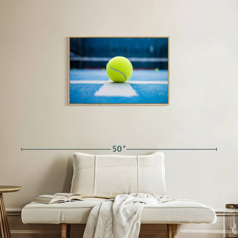 Balle de tennis moderne, Cadre flottant en bois naturel, 31 po x 21 po