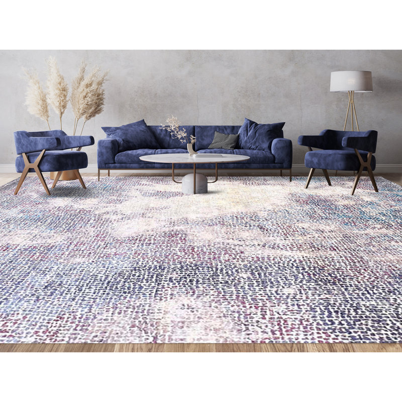 Tapis bleu clair et multicolore de haute qualité noué à la main, Rectangle de 2 pi x 3 pi