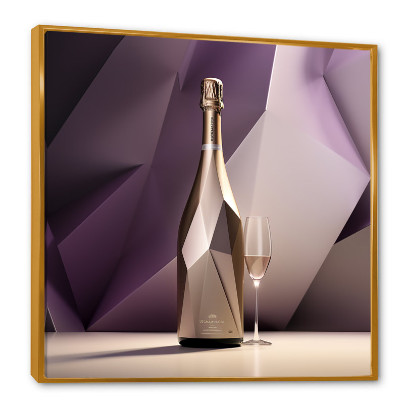 Cubic Grapes Champagne, géométrie - vin et champagne, reproduction sur toile, Cadre flottant doré, H 24 po x l 24 po x P 1 po
