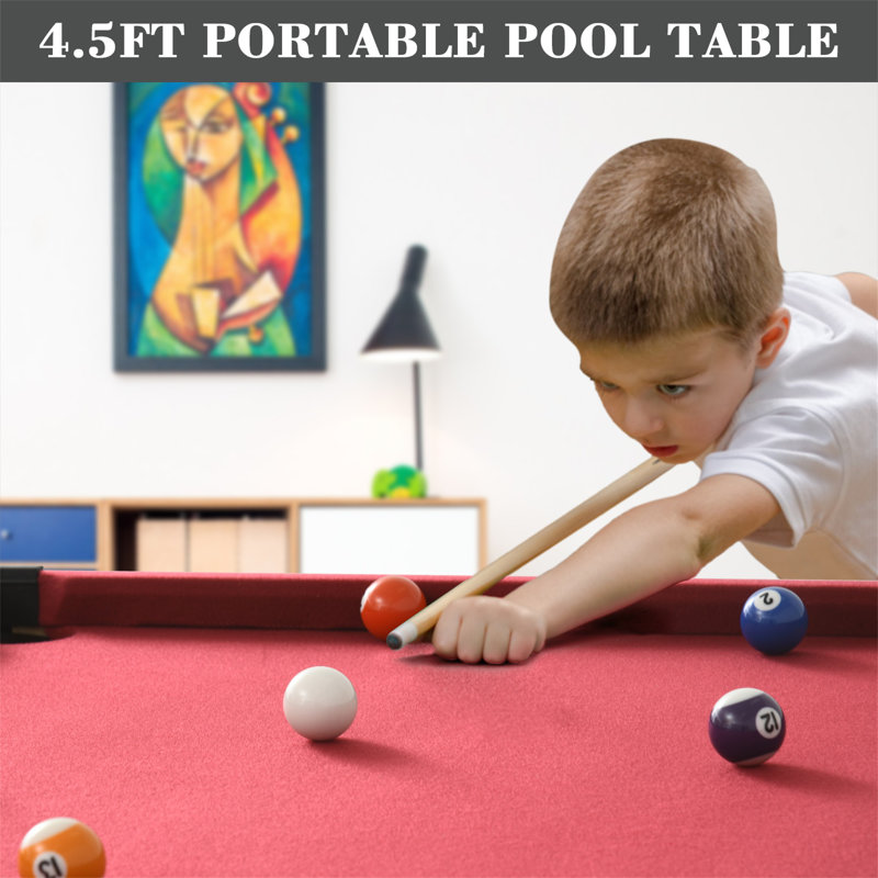 Portable Pool Table RayChee 54' Bumper Pool Table with Leg Levelers, Red