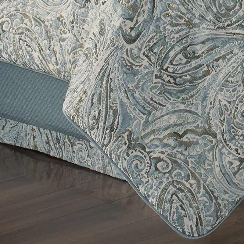 Blue Woven Microfiber Queen Bedding Set with Paisley Design