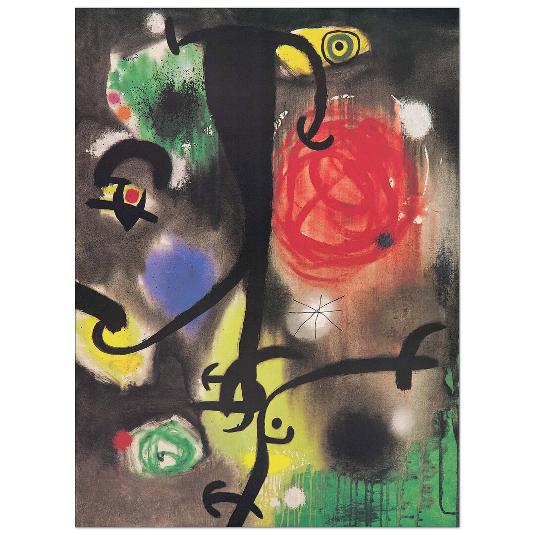 Poster ''Frauen und Vögel in der Nacht'' von Joan Mirò, Kunstdruck