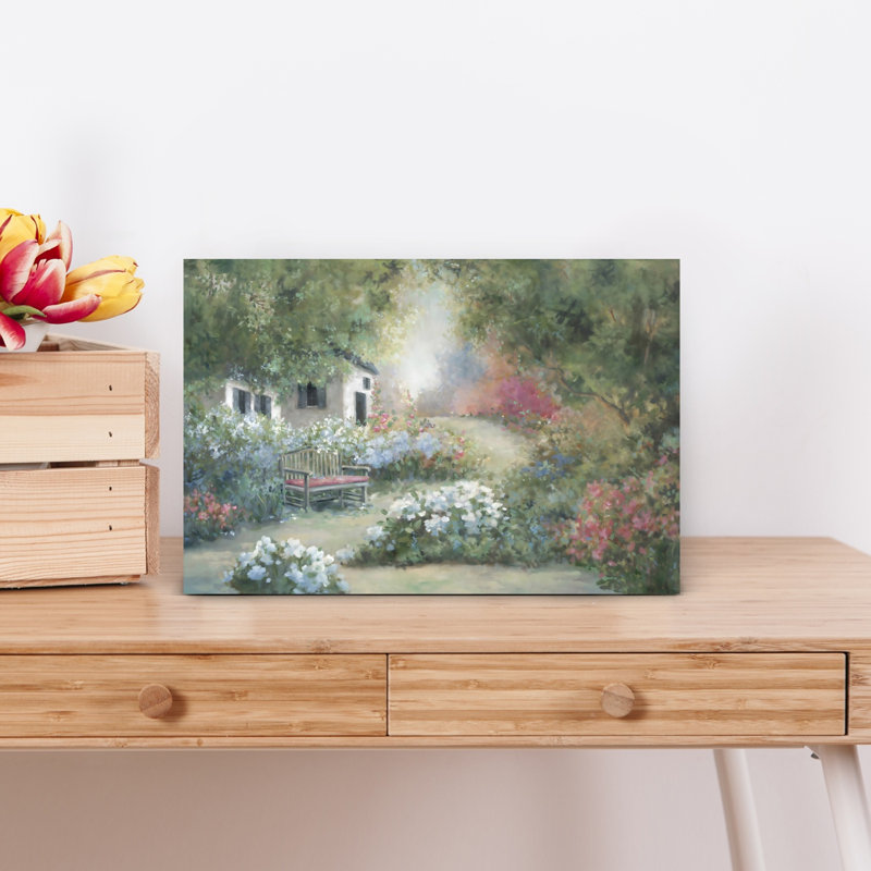 «Cottage Garden Path Organic Peaceful Rustic Cow Landscape Nature», art mural, H 12 po x l 18 po