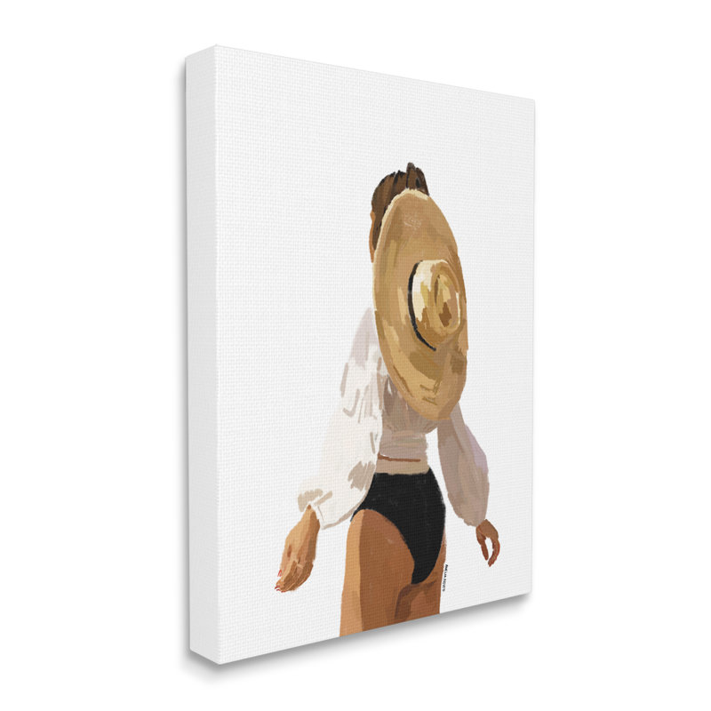 «Woman Draped Sun Hat Tropical Summer Holiday» par Amelia Noyes - Peinture, H 20 po x l 16 po x P 1,5 po, Toile tendue