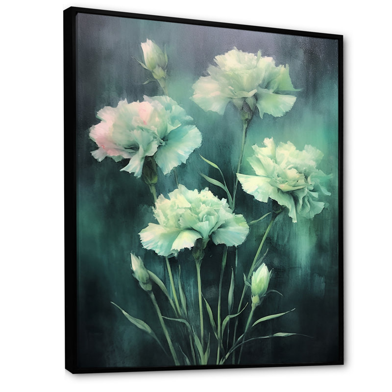 Carnation - émeraude verte, impression sur toile, H 40 po x l 30 po x P 1,5 po, Cadre flottant noir