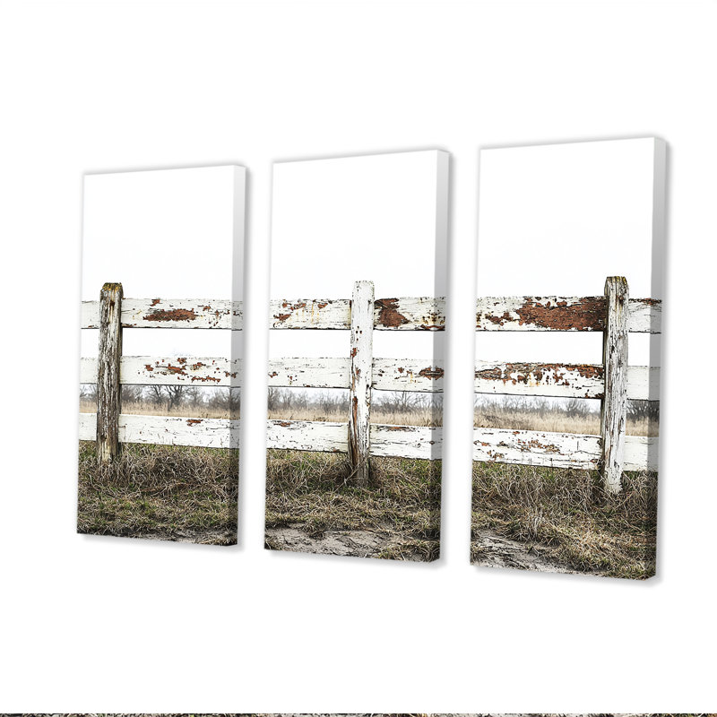 Grey And Brown Farm Landscape Rustic Fence I - Farmhouse Wall Art Set, Wrapped Canvas, 40" H x 60" W x 1" D